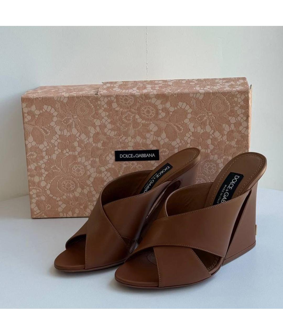 DOLCE&GABBANA Коричневые кожаные босоножки, фото 2
