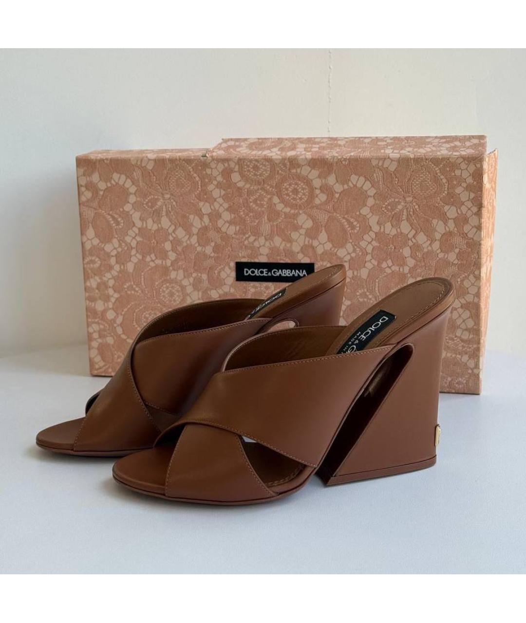 DOLCE&GABBANA Коричневые кожаные босоножки, фото 4