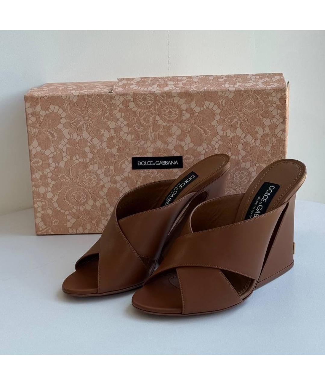 DOLCE&GABBANA Коричневые кожаные босоножки, фото 3