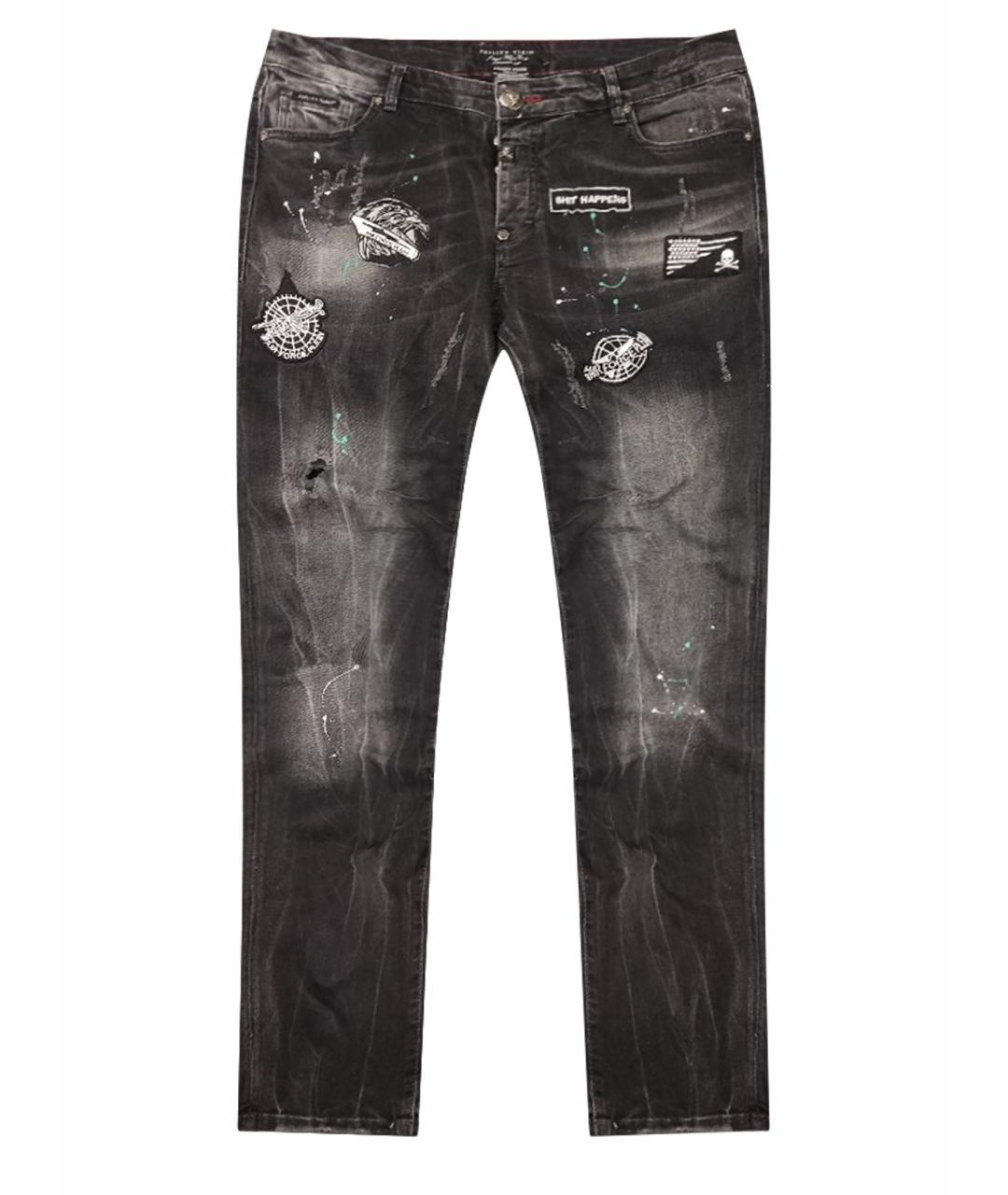 PHILIPP PLEIN Черные хлопко-эластановые джинсы скинни, фото 1