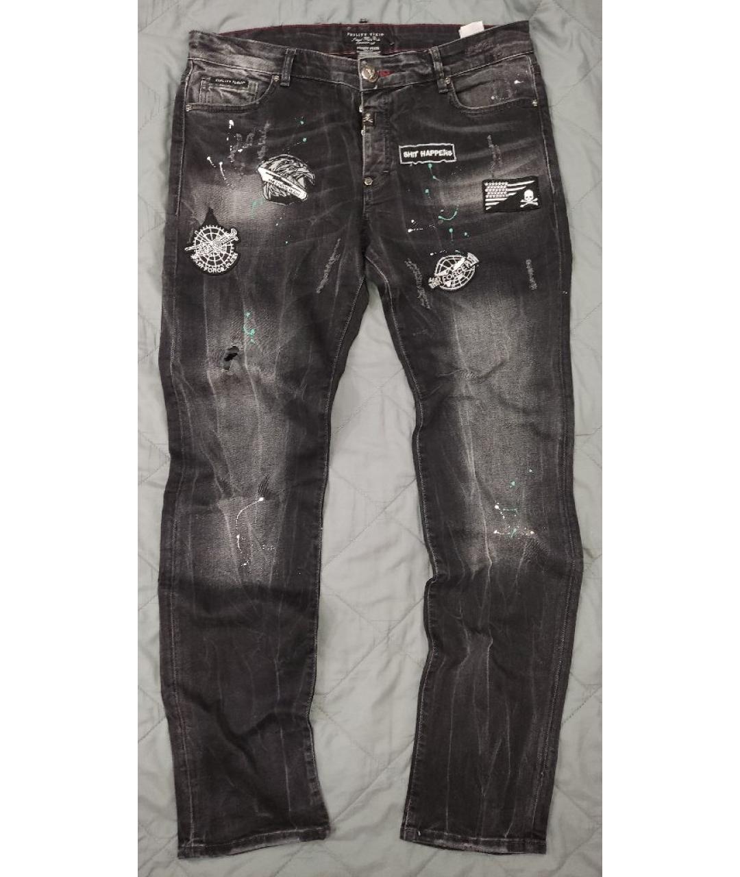 PHILIPP PLEIN Черные хлопко-эластановые джинсы скинни, фото 7