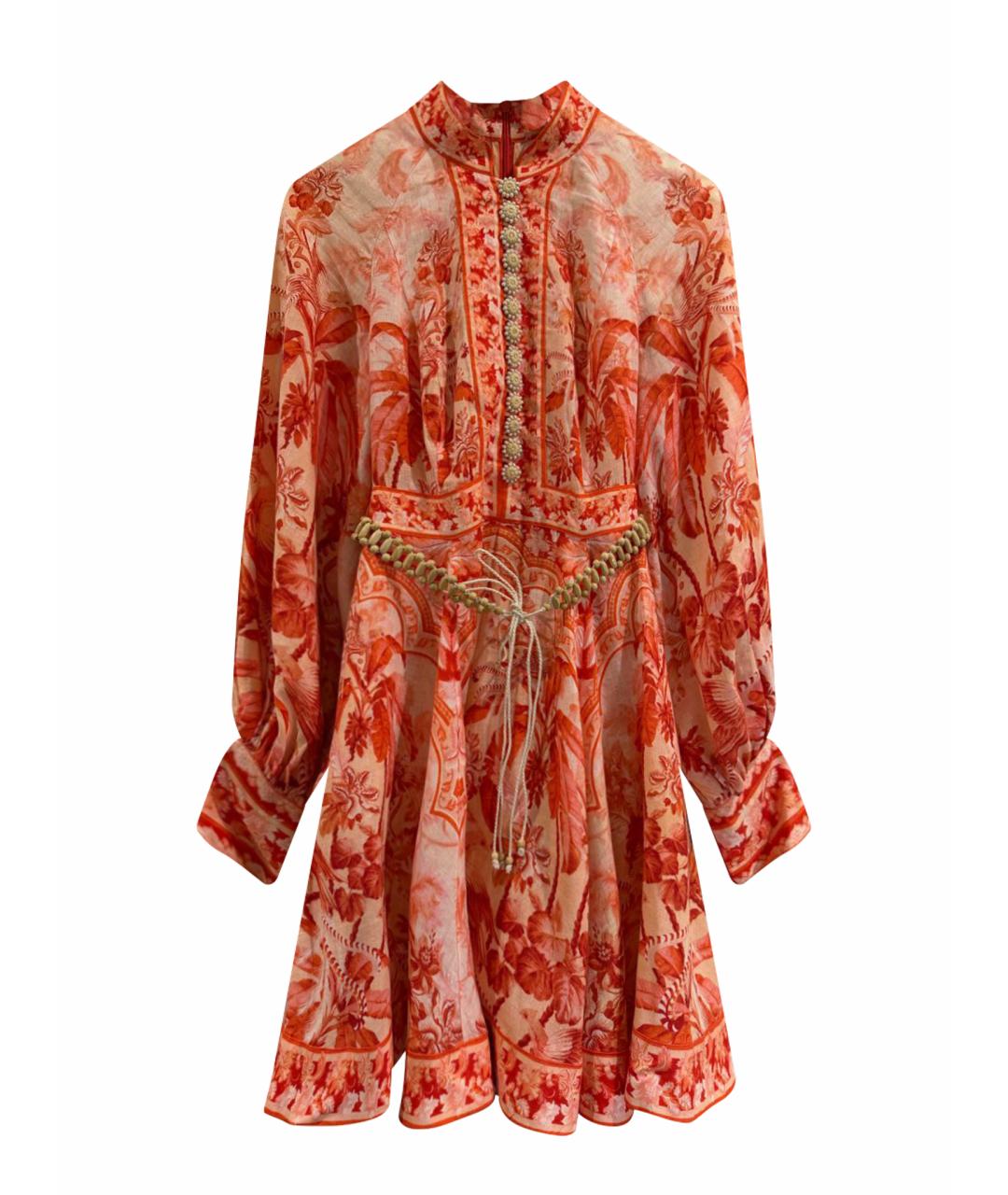 ZIMMERMANN Коралловое льняное коктейльное платье, фото 1