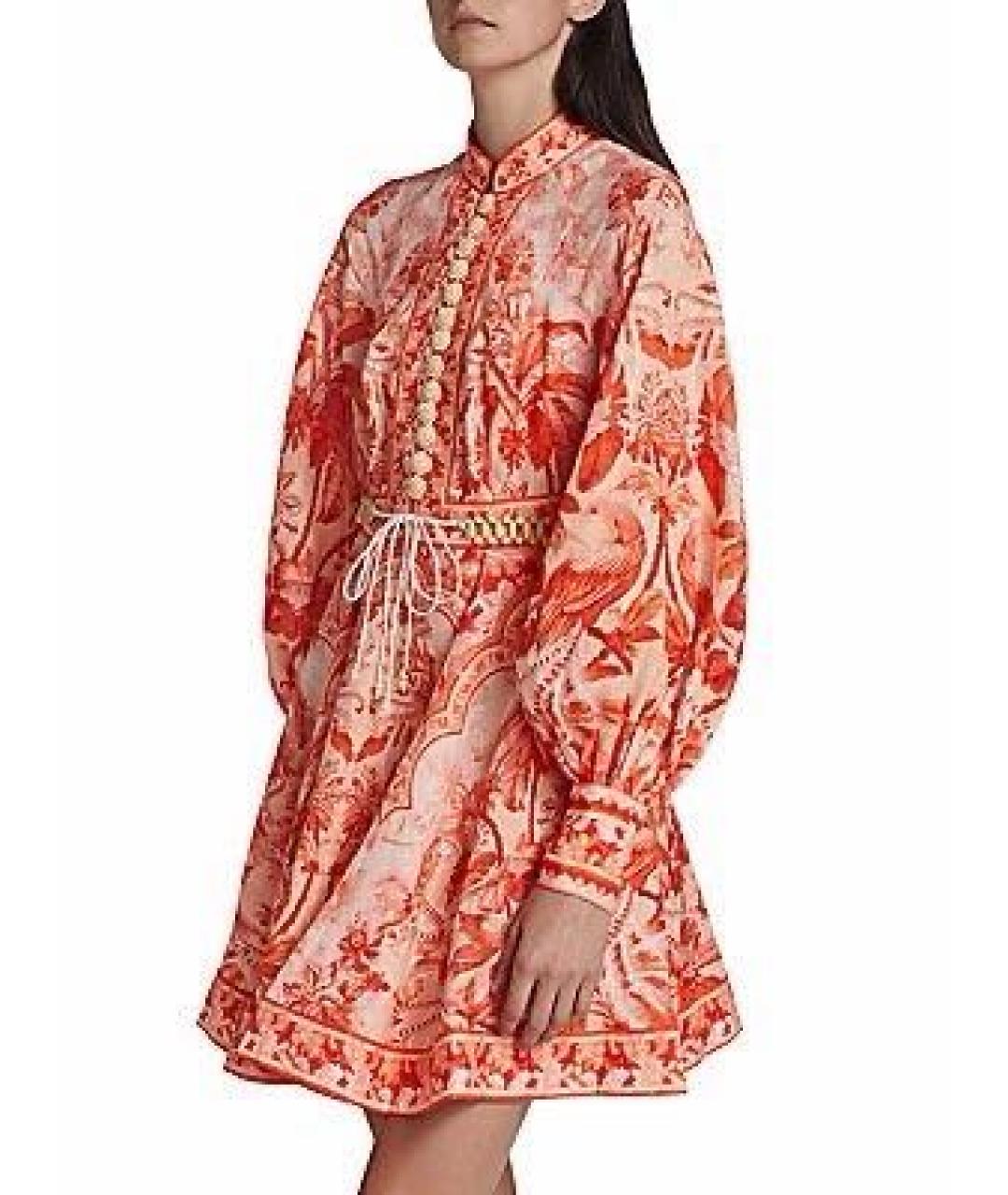 ZIMMERMANN Коралловое льняное коктейльное платье, фото 5