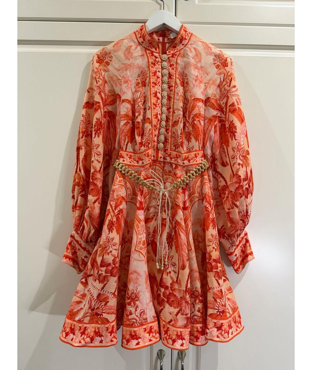 ZIMMERMANN Коралловое льняное коктейльное платье, фото 8