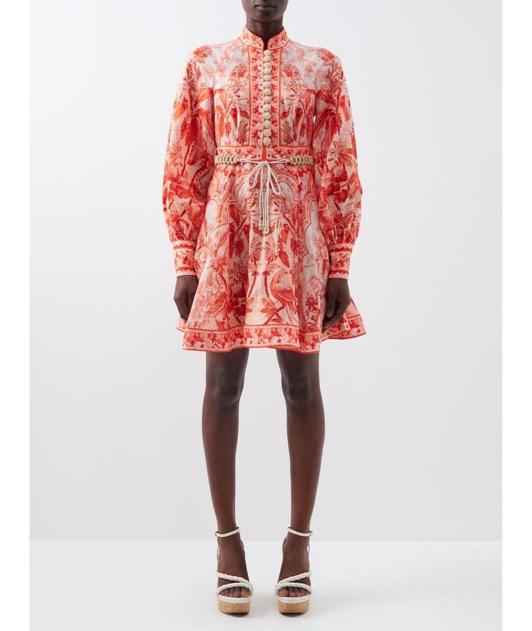ZIMMERMANN Коралловое льняное коктейльное платье, фото 7