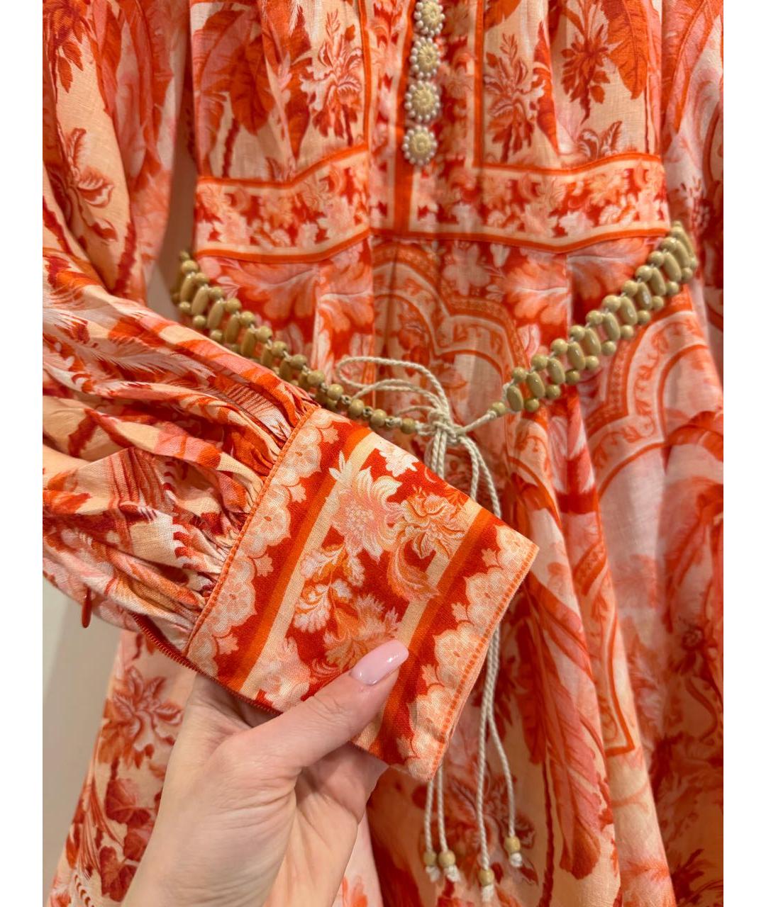 ZIMMERMANN Коралловое льняное коктейльное платье, фото 4