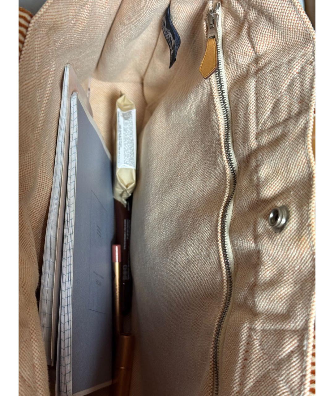 HERMES Бежевая тканевая сумка тоут, фото 4