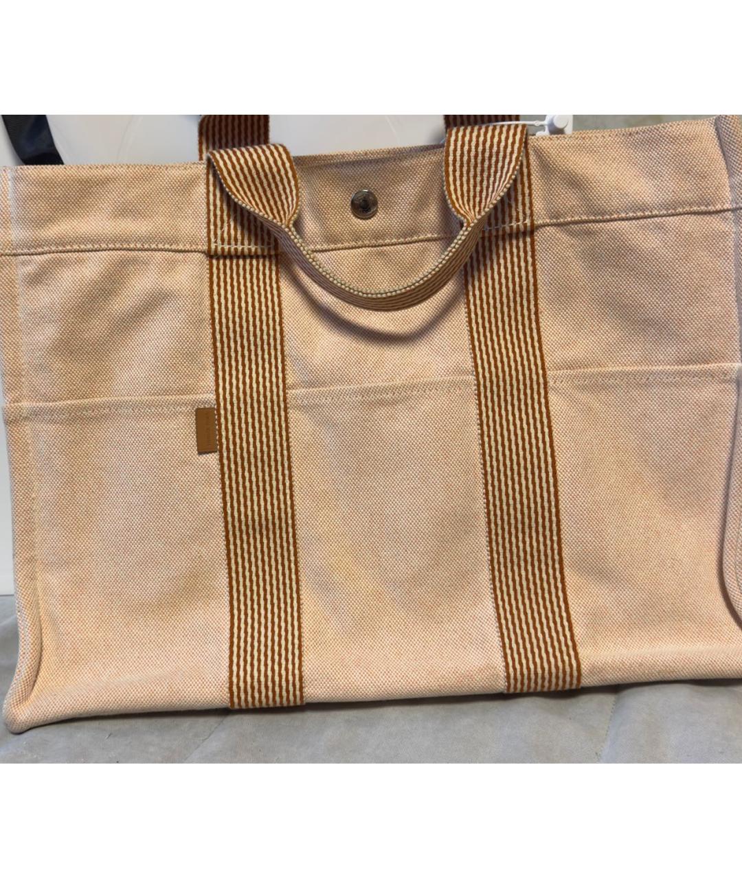 HERMES Бежевая тканевая сумка тоут, фото 2