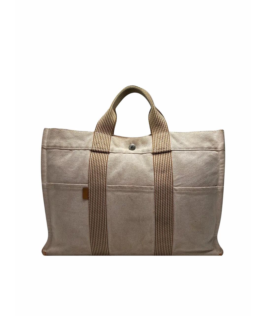 HERMES Бежевая тканевая сумка тоут, фото 1