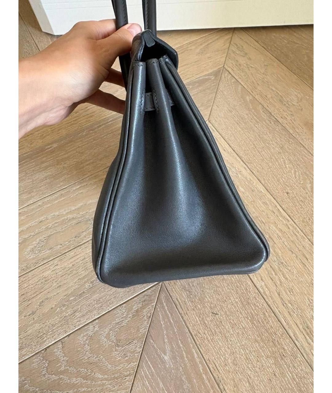 HERMES Антрацитовая кожаная сумка с короткими ручками, фото 4