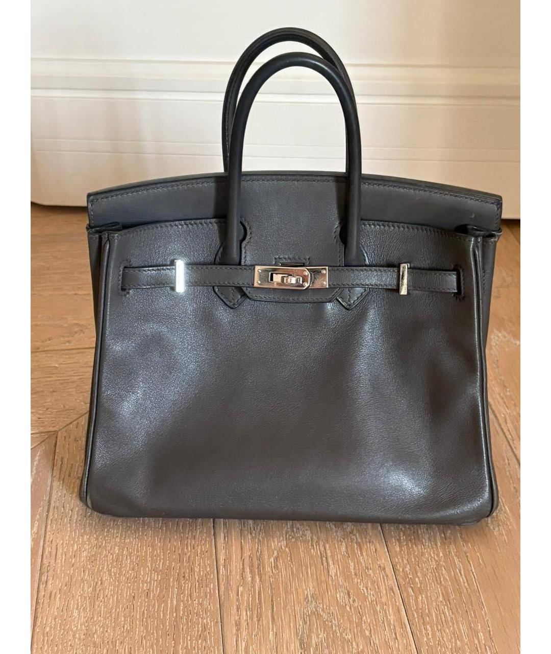 HERMES Антрацитовая кожаная сумка с короткими ручками, фото 7