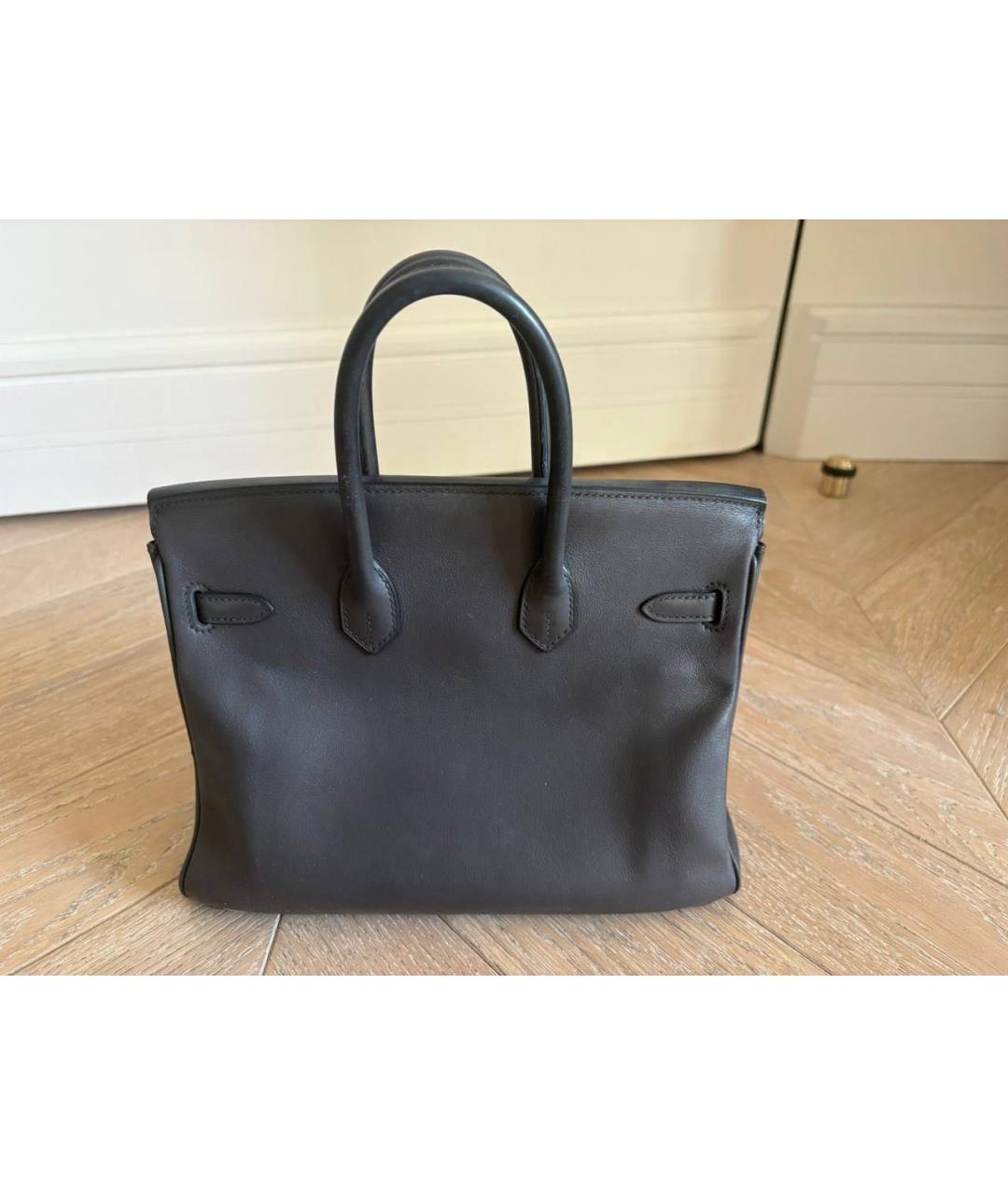 HERMES Антрацитовая кожаная сумка с короткими ручками, фото 3