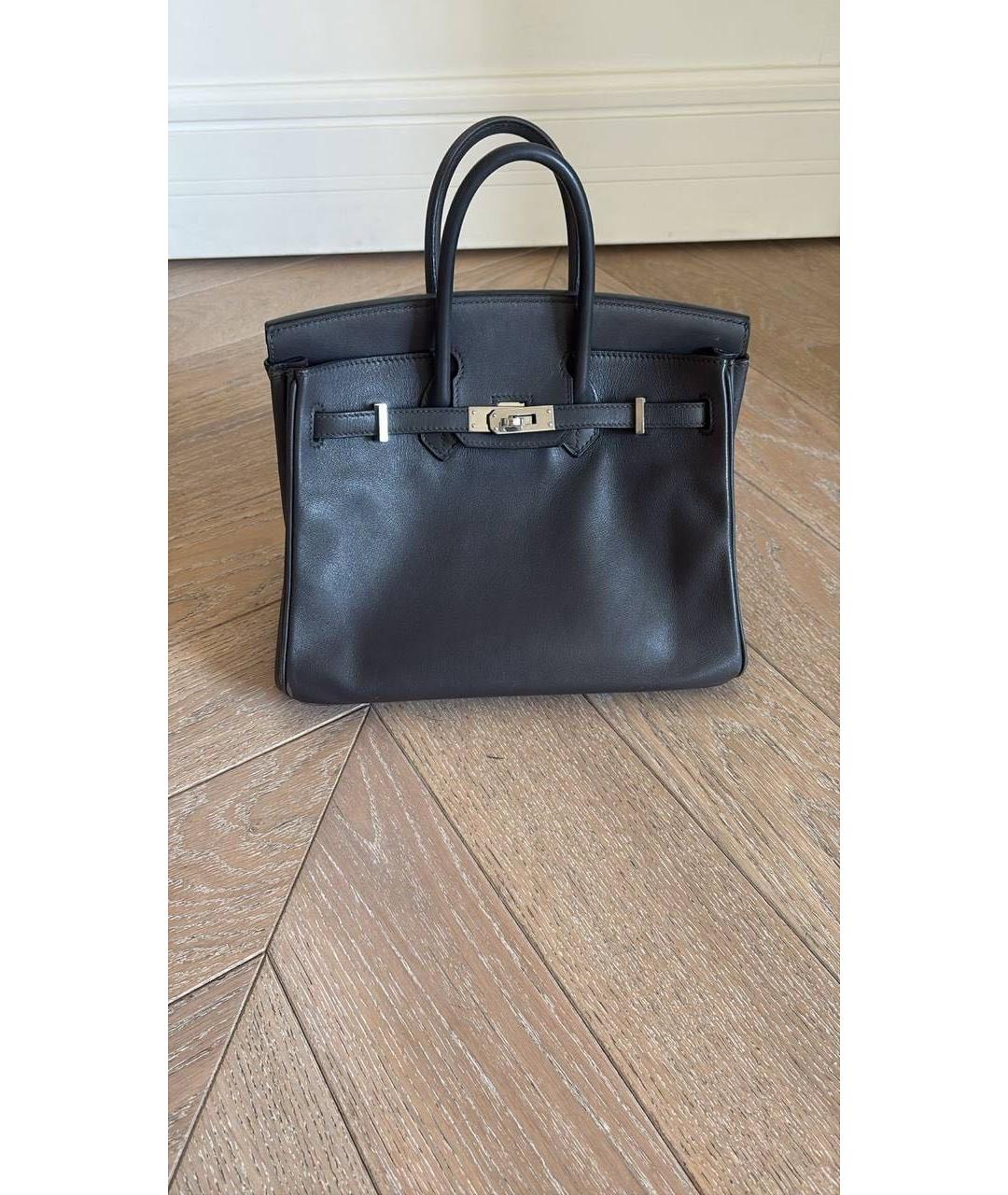 HERMES Антрацитовая кожаная сумка с короткими ручками, фото 9