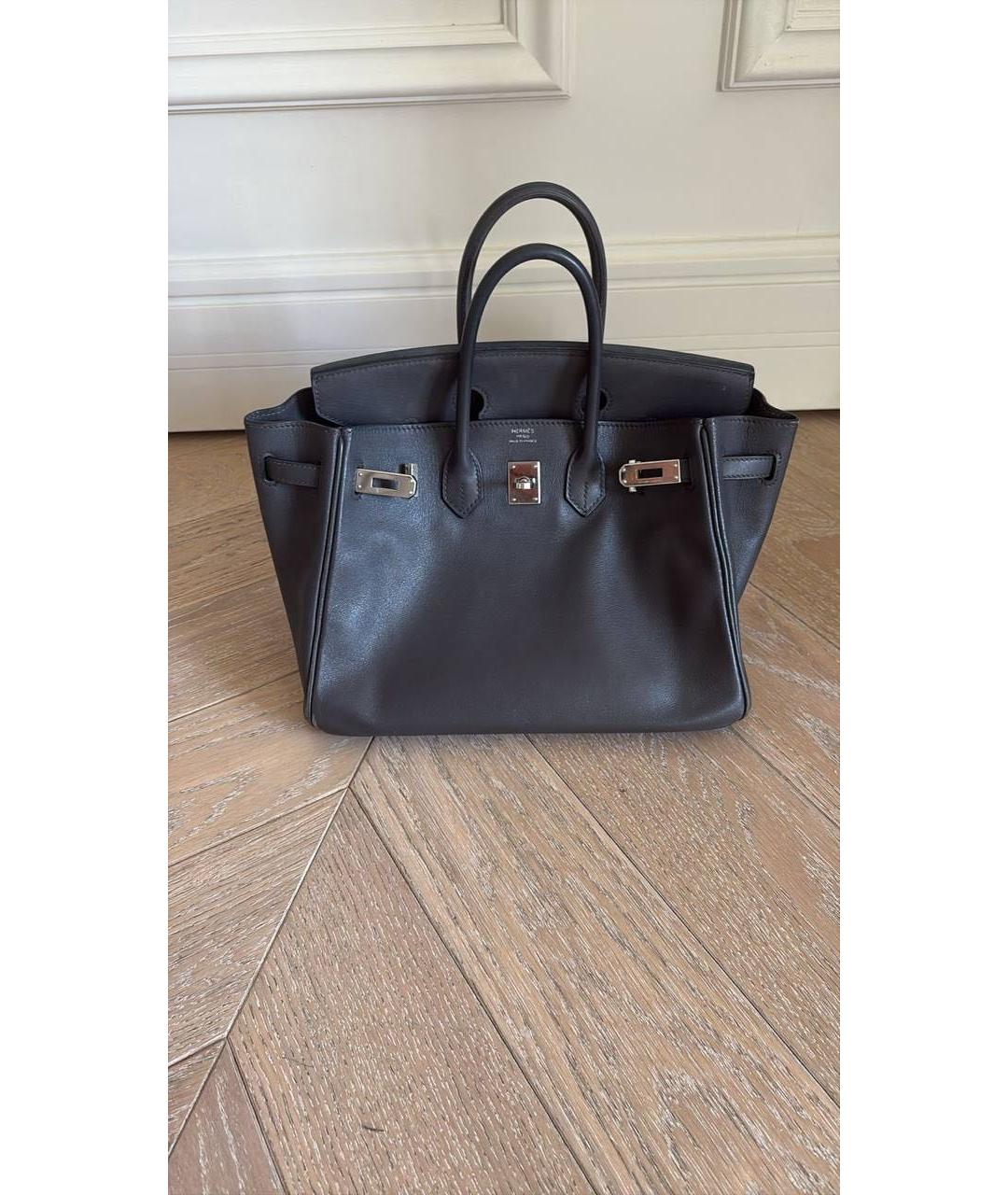 HERMES Антрацитовая кожаная сумка с короткими ручками, фото 2