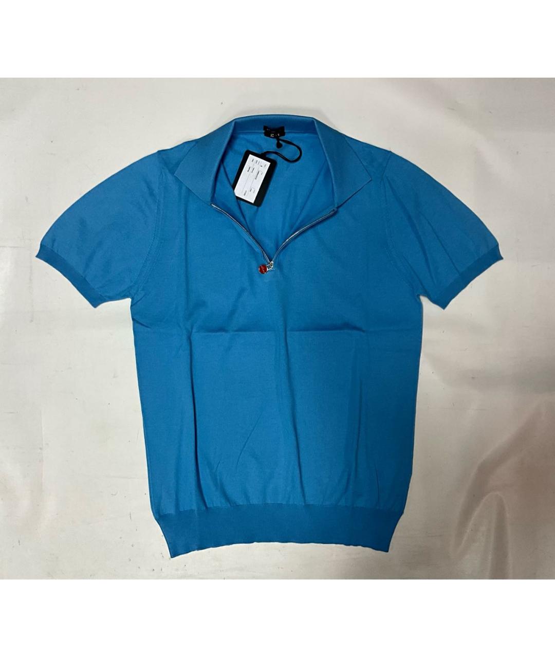 KITON Голубое хлопковое поло с коротким рукавом, фото 5