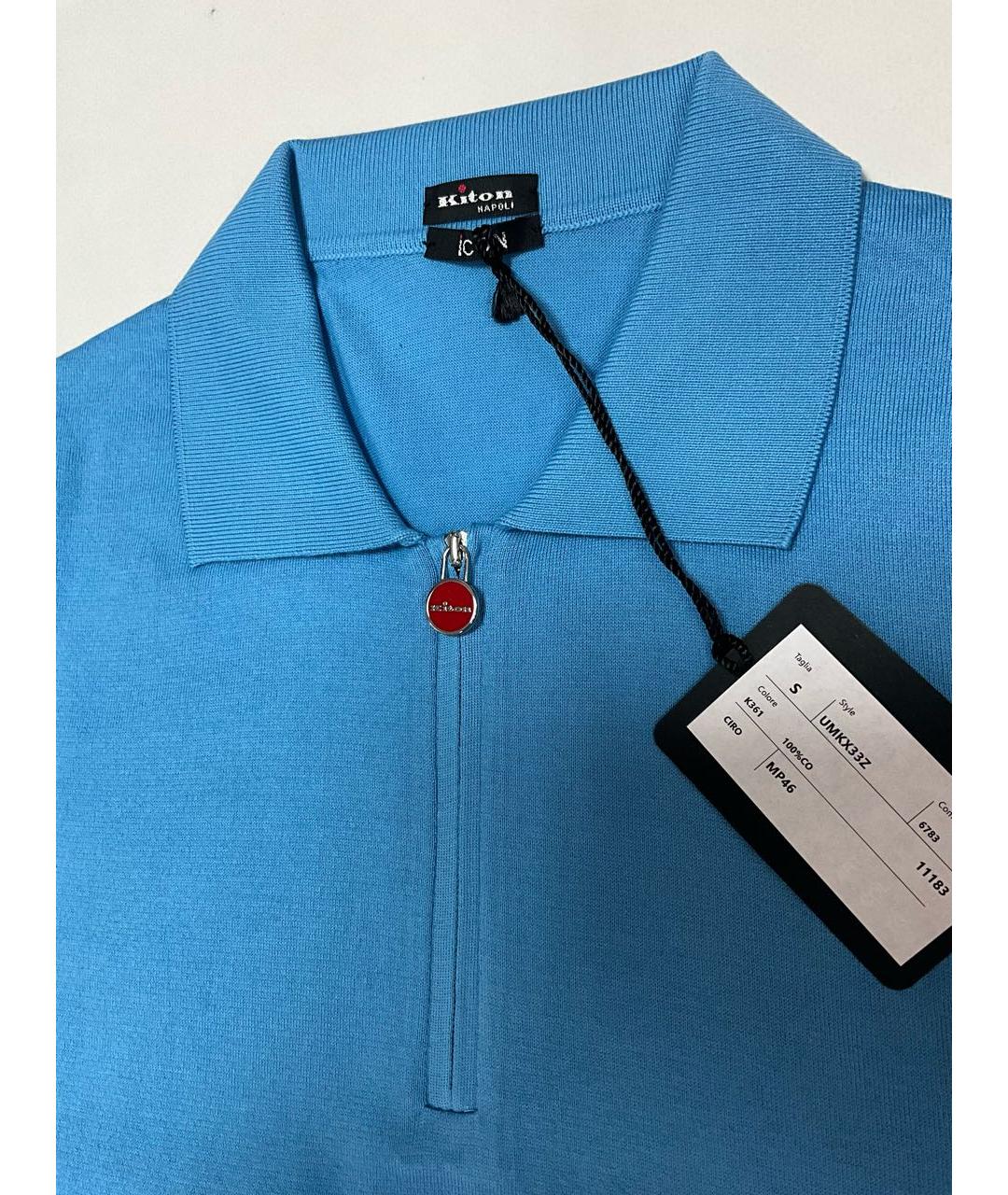 KITON Голубое хлопковое поло с коротким рукавом, фото 3