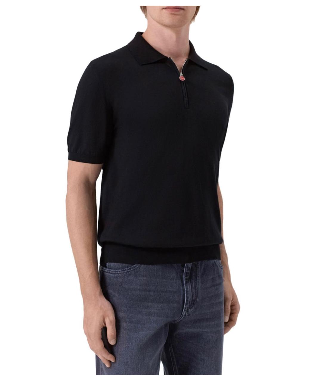 KITON Черное хлопковое поло с коротким рукавом, фото 8