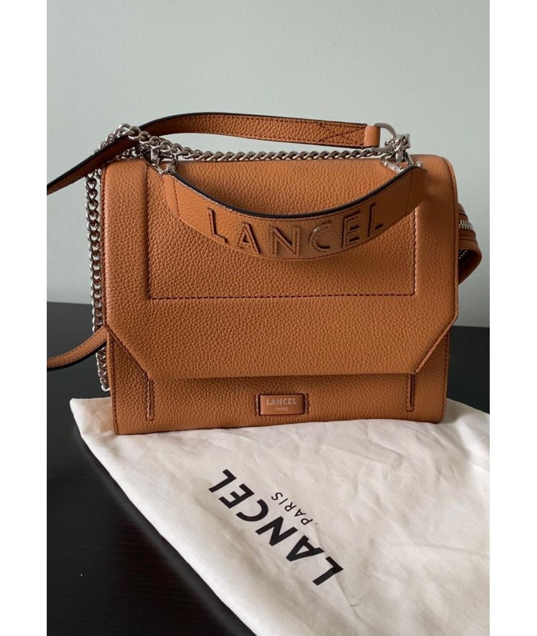 LANCEL Коричневая кожаная сумка с короткими ручками, фото 2