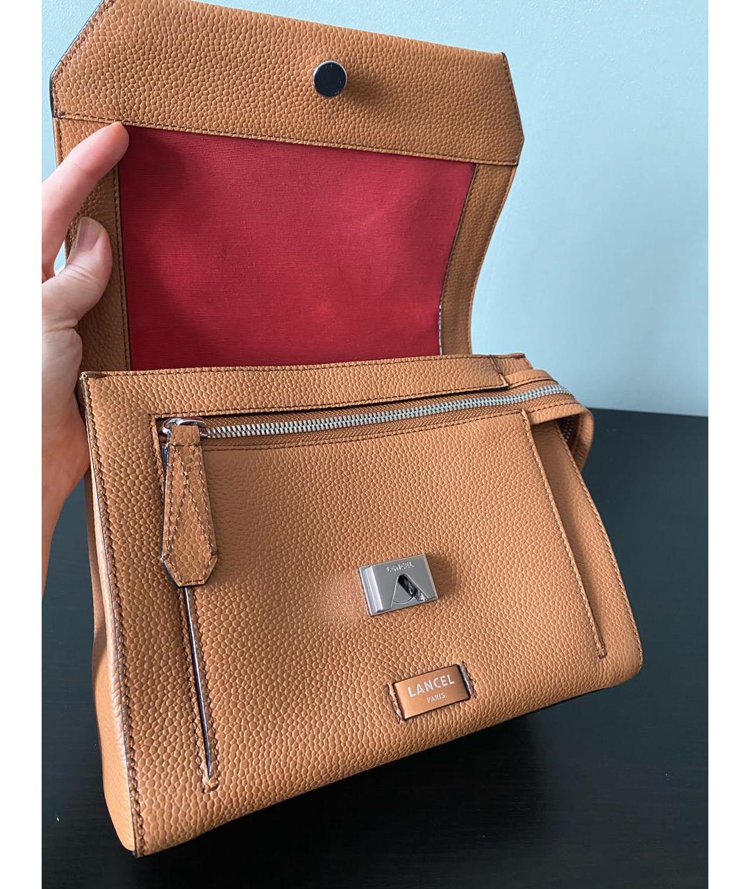 LANCEL Коричневая кожаная сумка с короткими ручками, фото 5