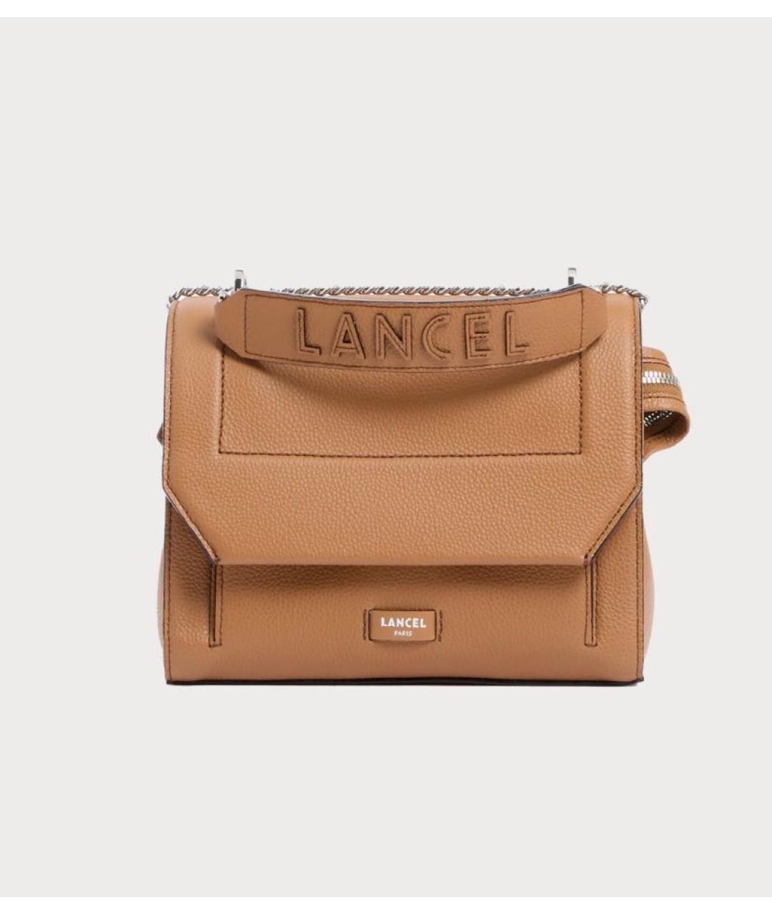 LANCEL Коричневая кожаная сумка с короткими ручками, фото 9