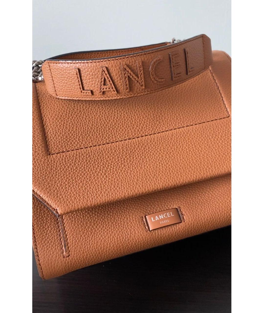LANCEL Коричневая кожаная сумка с короткими ручками, фото 7