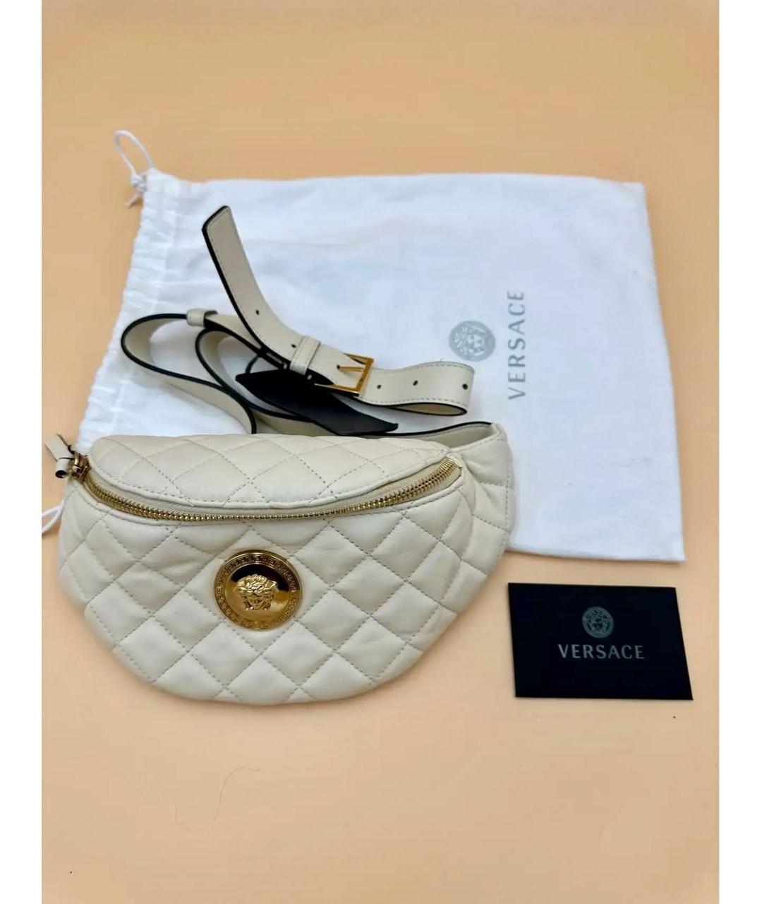 VERSACE Бежевая кожаная поясная сумка, фото 9