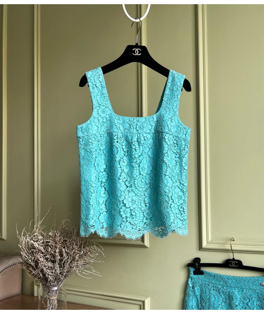 CHANEL Бирюзовый кружевной костюм с юбками, фото 7