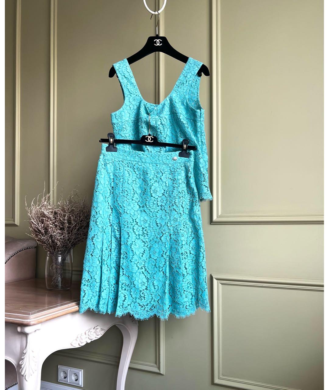 CHANEL Бирюзовый кружевной костюм с юбками, фото 6