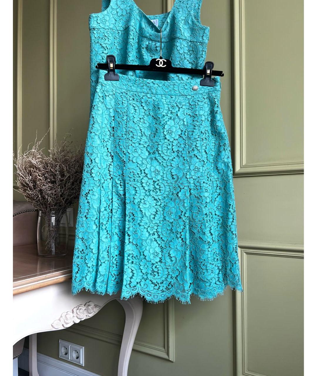 CHANEL Бирюзовый кружевной костюм с юбками, фото 3