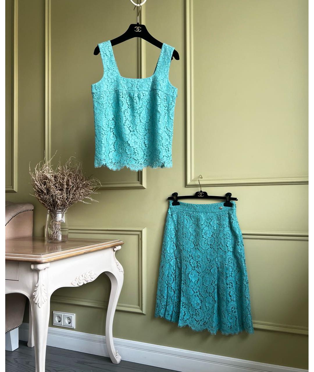 CHANEL Бирюзовый кружевной костюм с юбками, фото 9