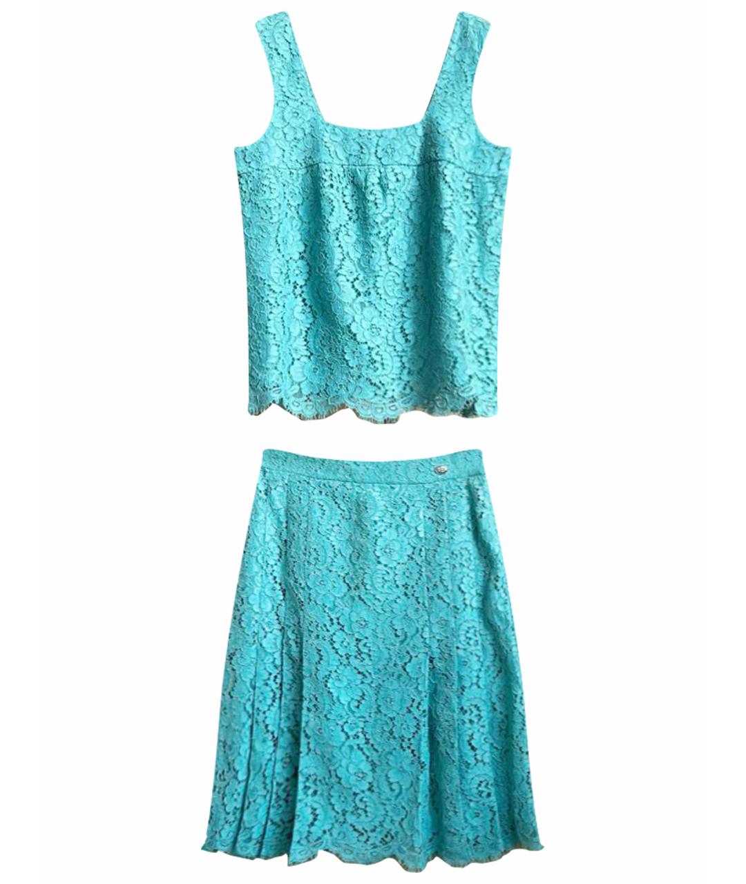 CHANEL Бирюзовый кружевной костюм с юбками, фото 1