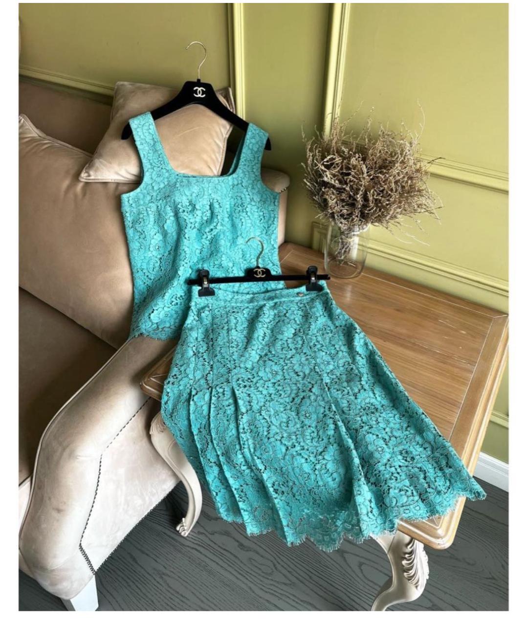 CHANEL Бирюзовый кружевной костюм с юбками, фото 2