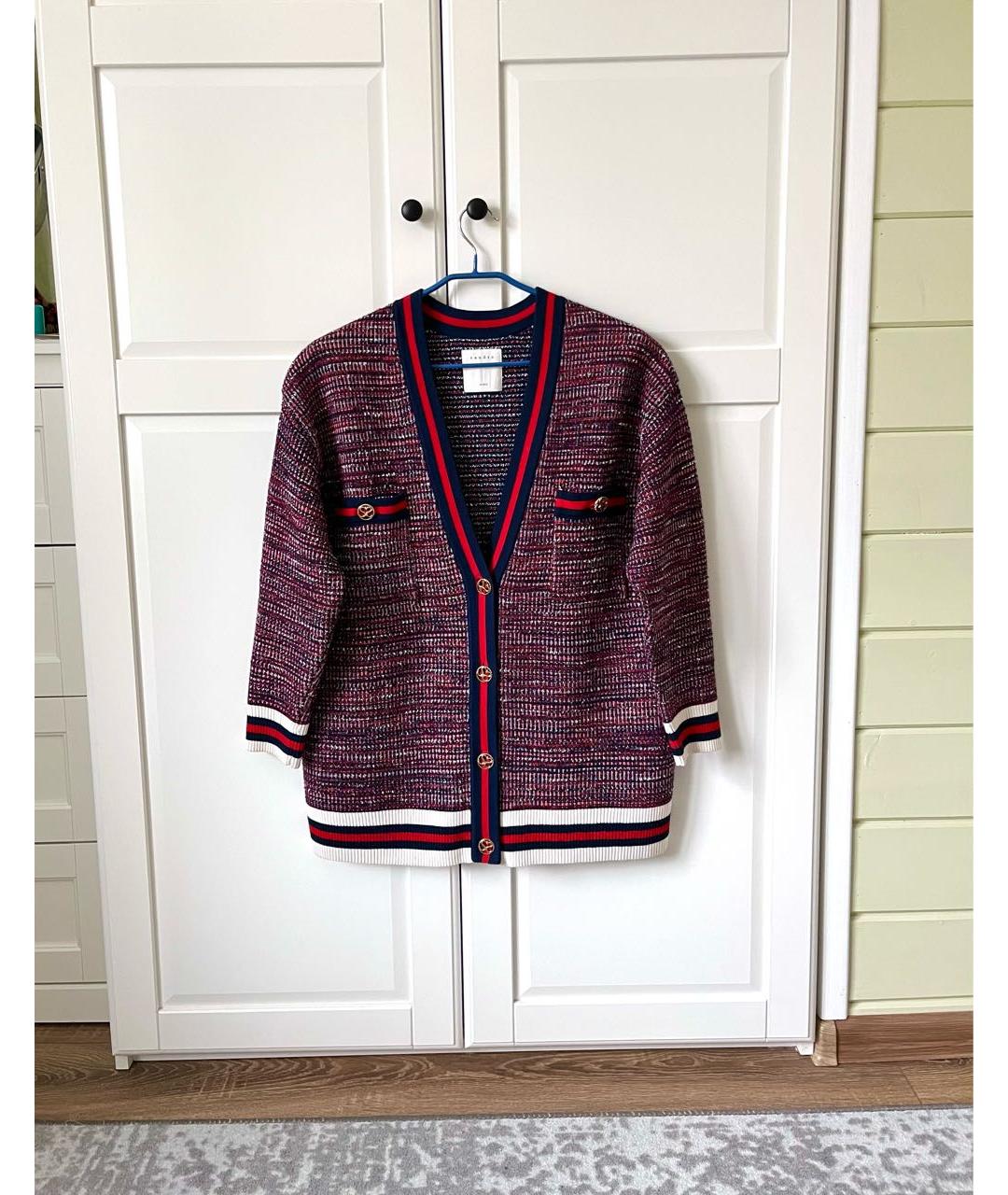SANDRO Бордовый шерстяной кардиган, фото 9