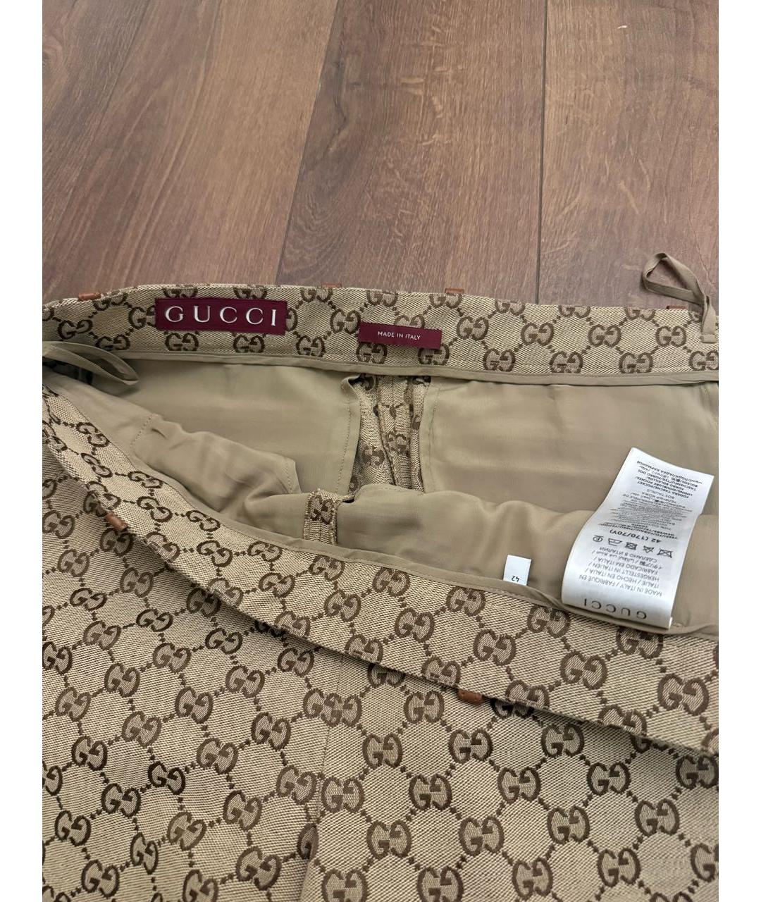 GUCCI Коричневые хлопковые прямые брюки, фото 4