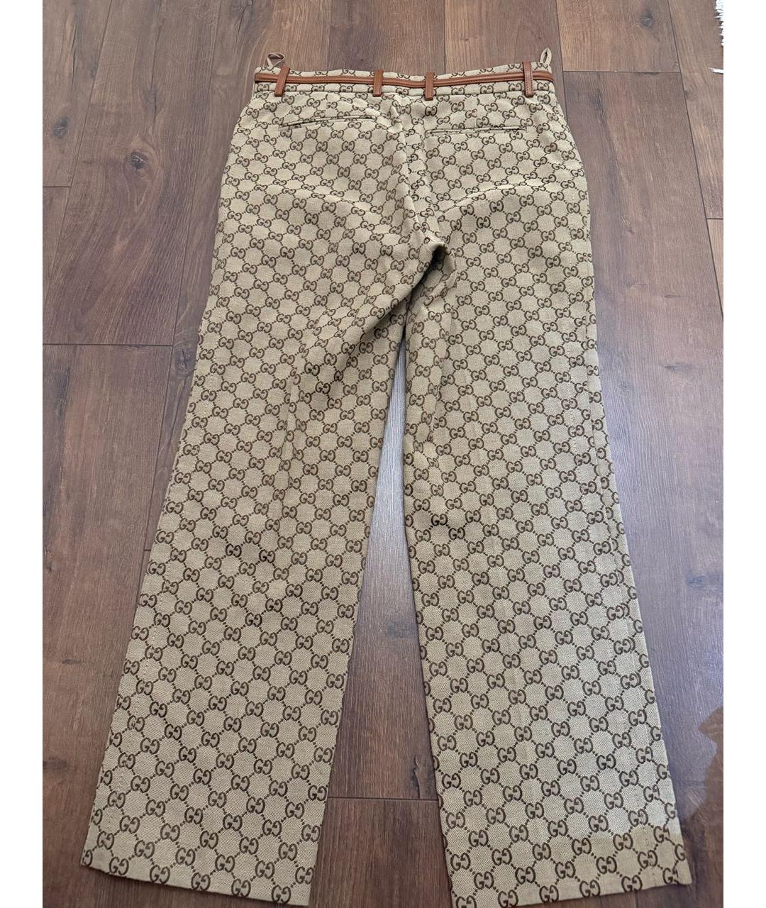 GUCCI Коричневые хлопковые прямые брюки, фото 2