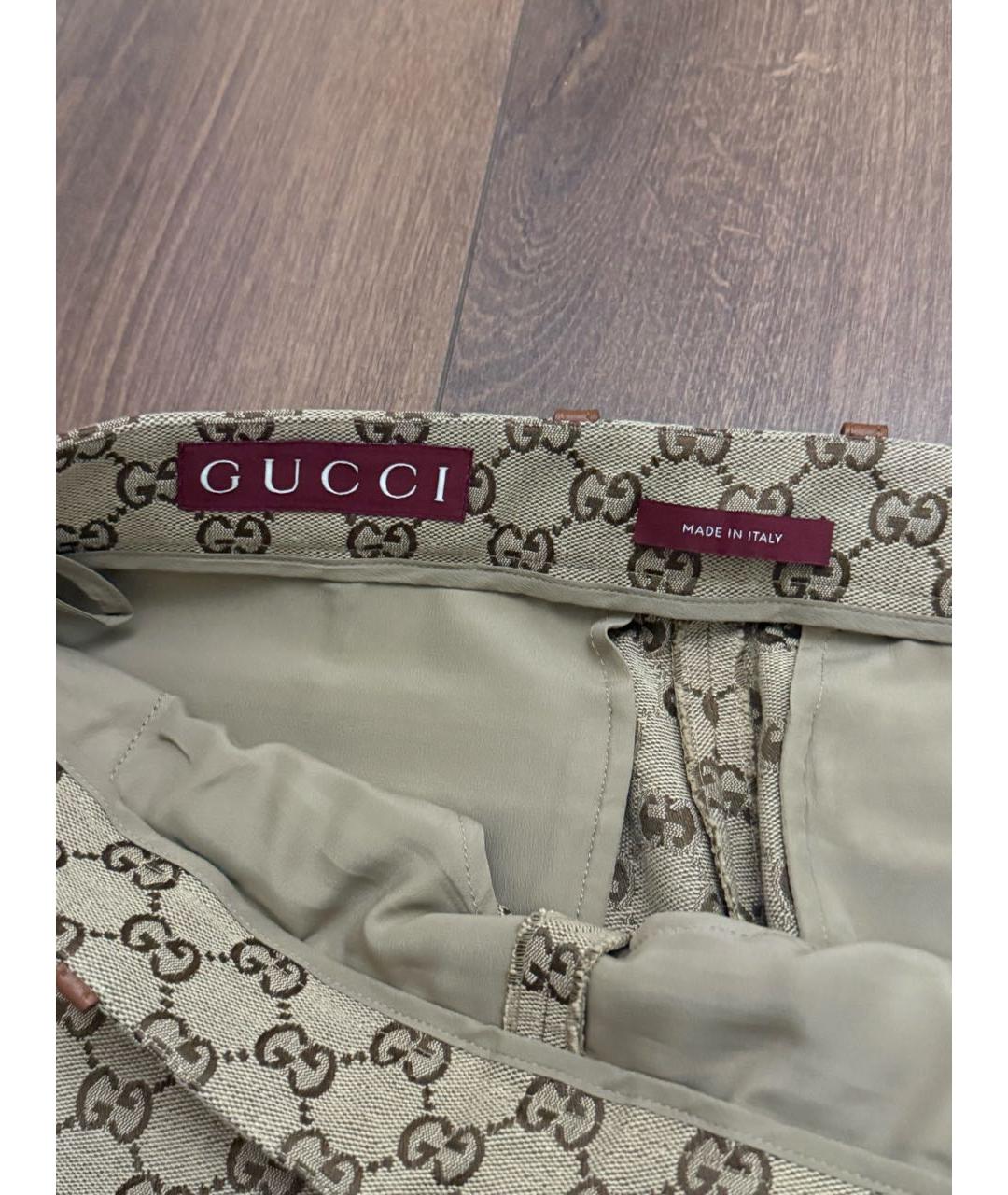 GUCCI Коричневые хлопковые прямые брюки, фото 3