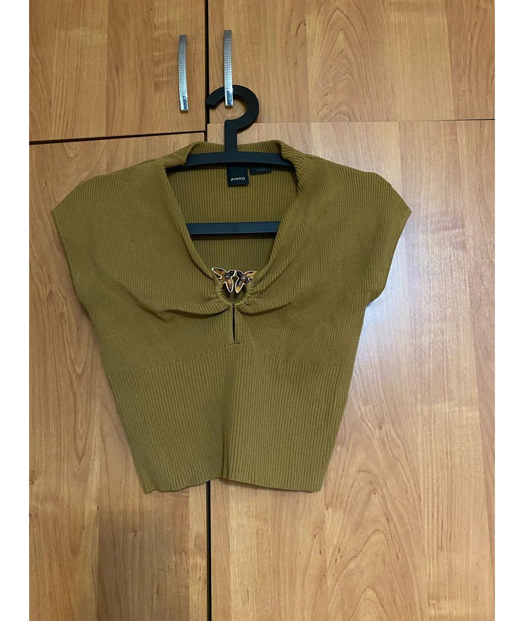 PINKO Горчичная вискозная майка, фото 2