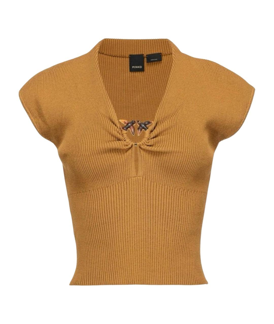PINKO Горчичная вискозная майка, фото 1