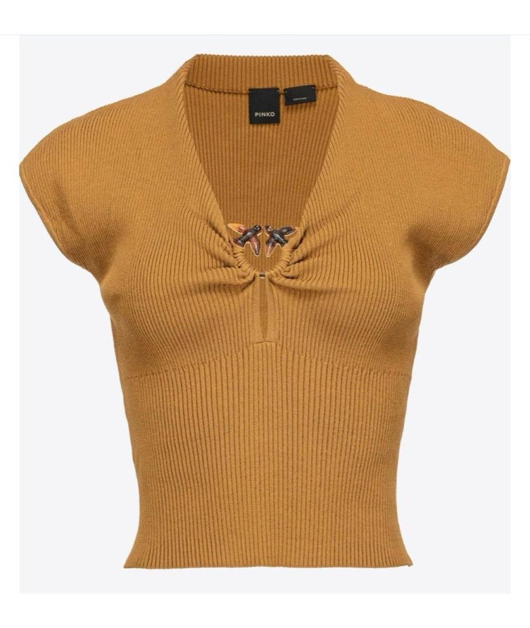 PINKO Горчичная вискозная майка, фото 8