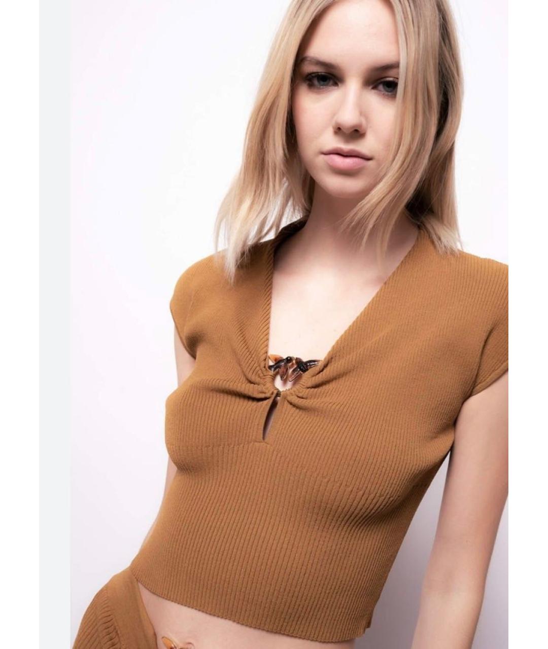 PINKO Горчичная вискозная майка, фото 7