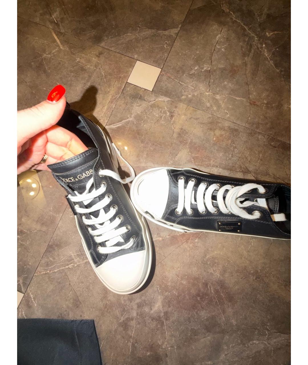 DOLCE&GABBANA Черные кожаные кеды, фото 2