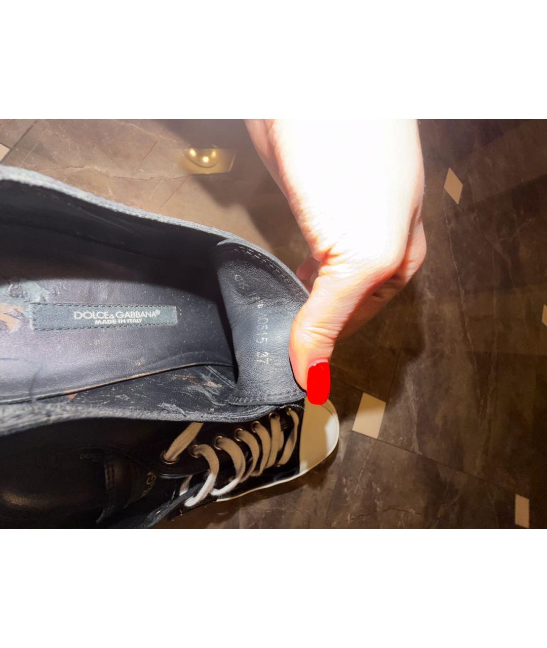DOLCE&GABBANA Черные кожаные кеды, фото 5