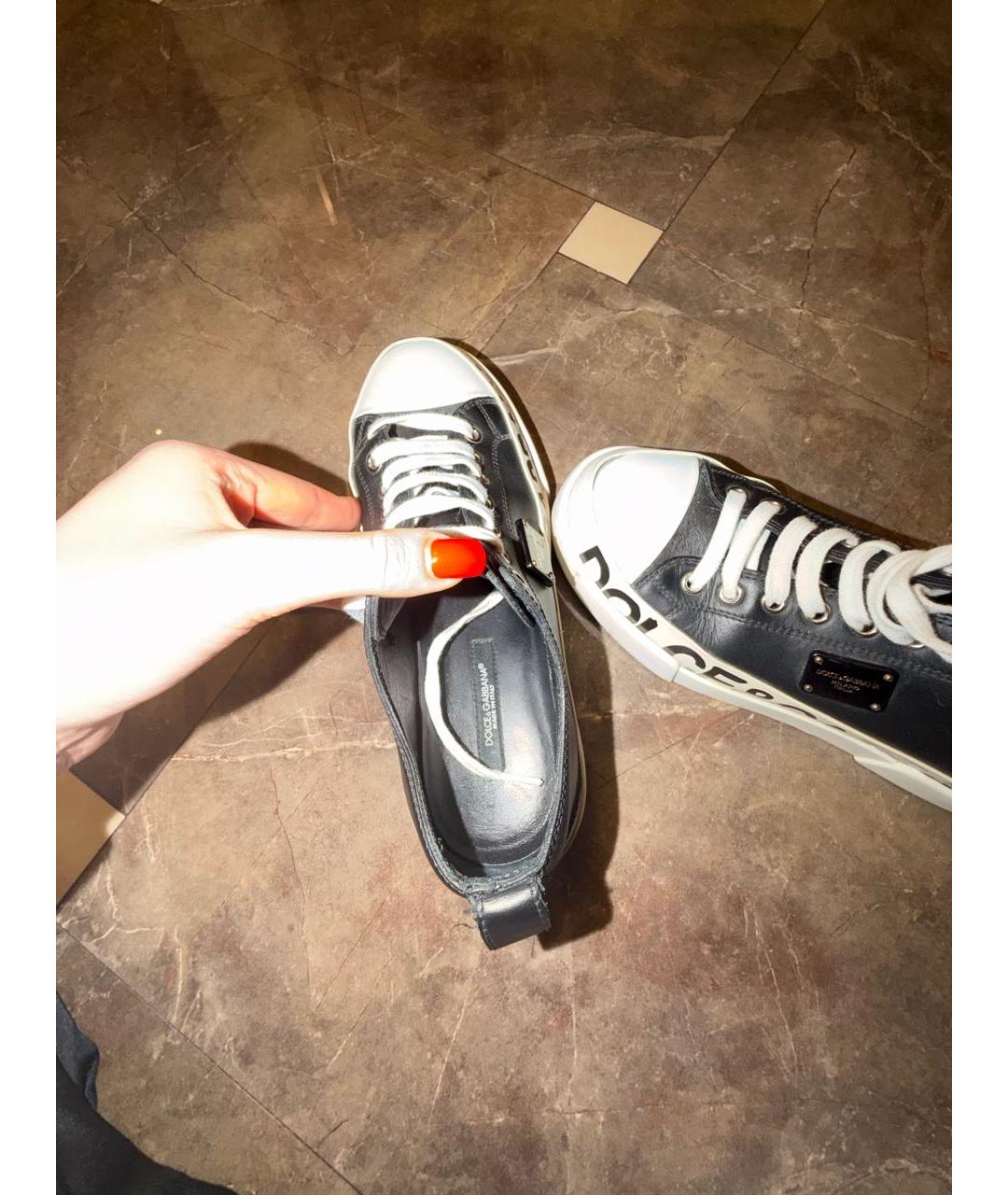 DOLCE&GABBANA Черные кожаные кеды, фото 3