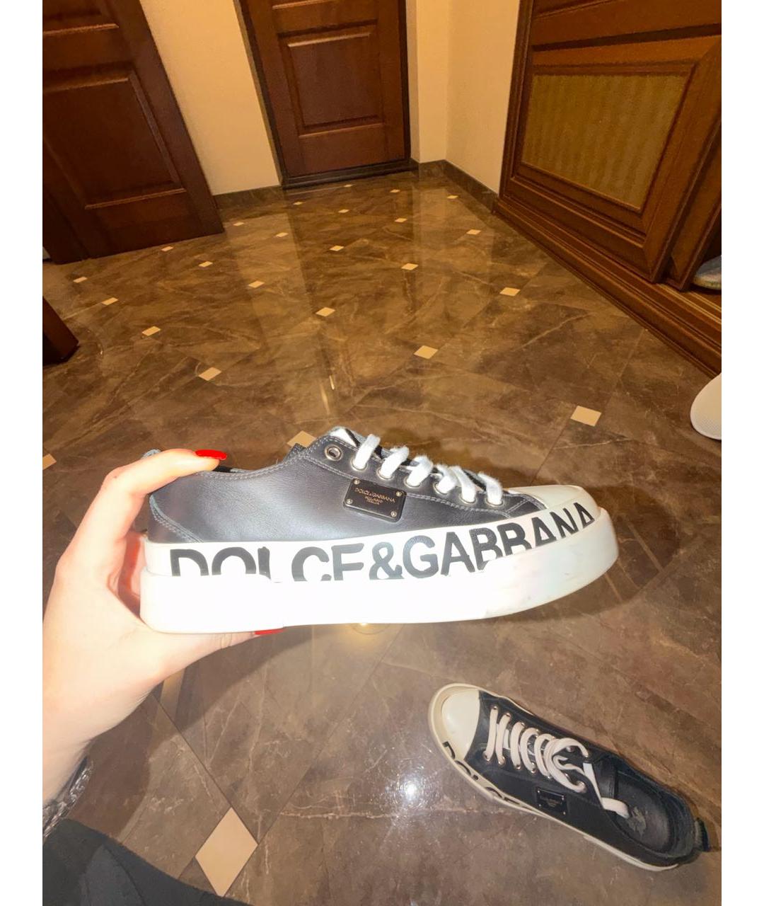 DOLCE&GABBANA Черные кожаные кеды, фото 7