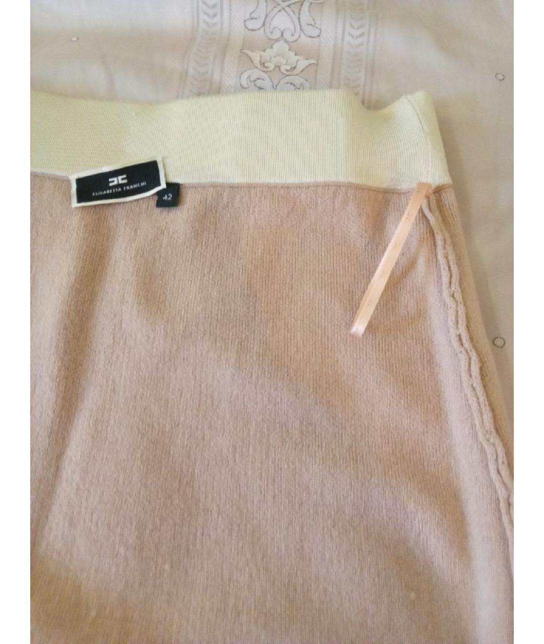 ELISABETTA FRANCHI Бежевая шерстяная юбка миди, фото 5