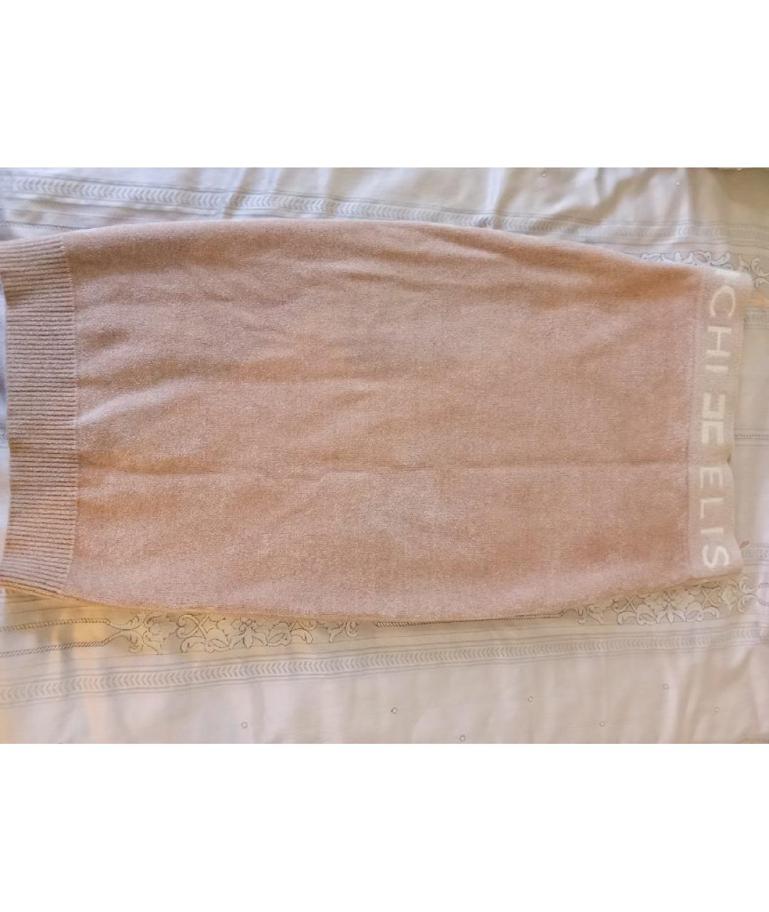 ELISABETTA FRANCHI Бежевая шерстяная юбка миди, фото 2