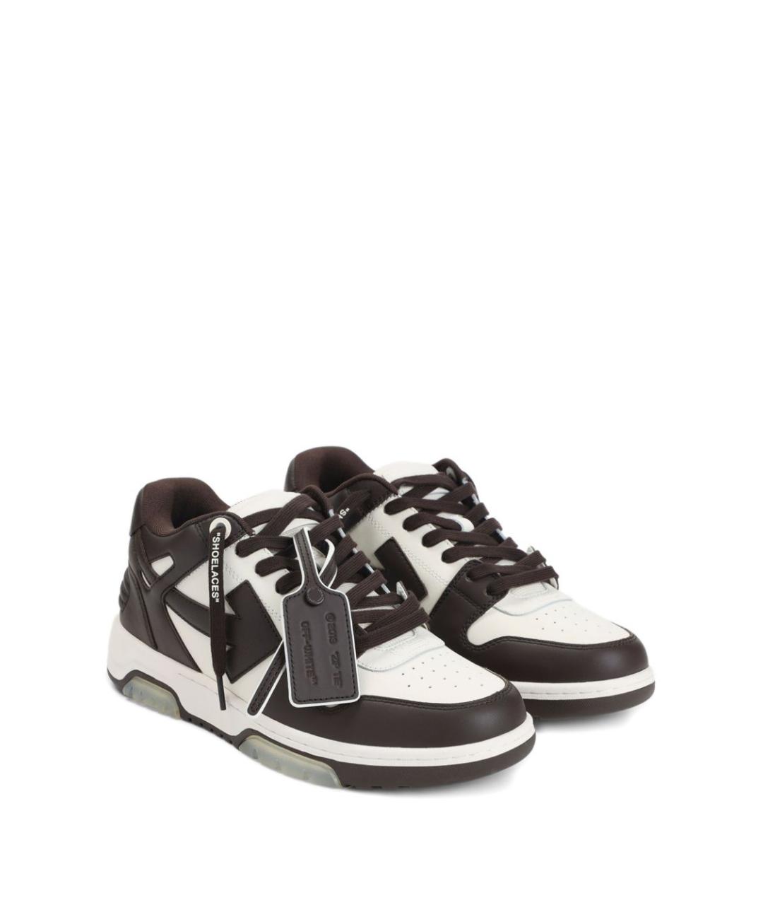 OFF-WHITE Коричневые кожаные низкие кроссовки / кеды, фото 2