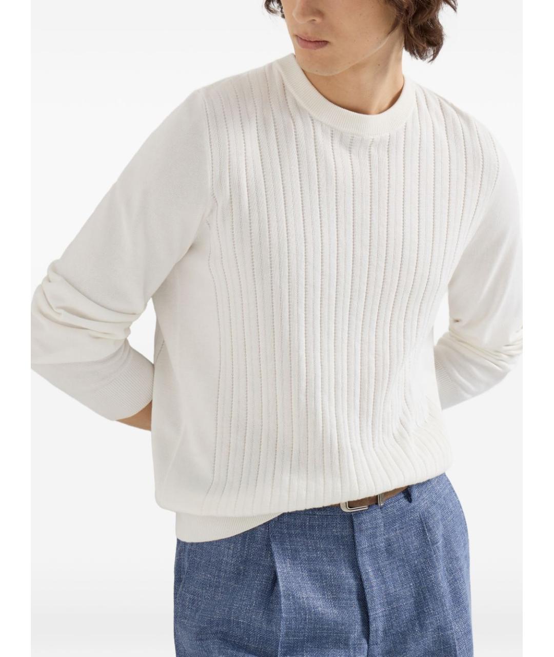 BRUNELLO CUCINELLI Белый хлопковый джемпер / свитер, фото 3