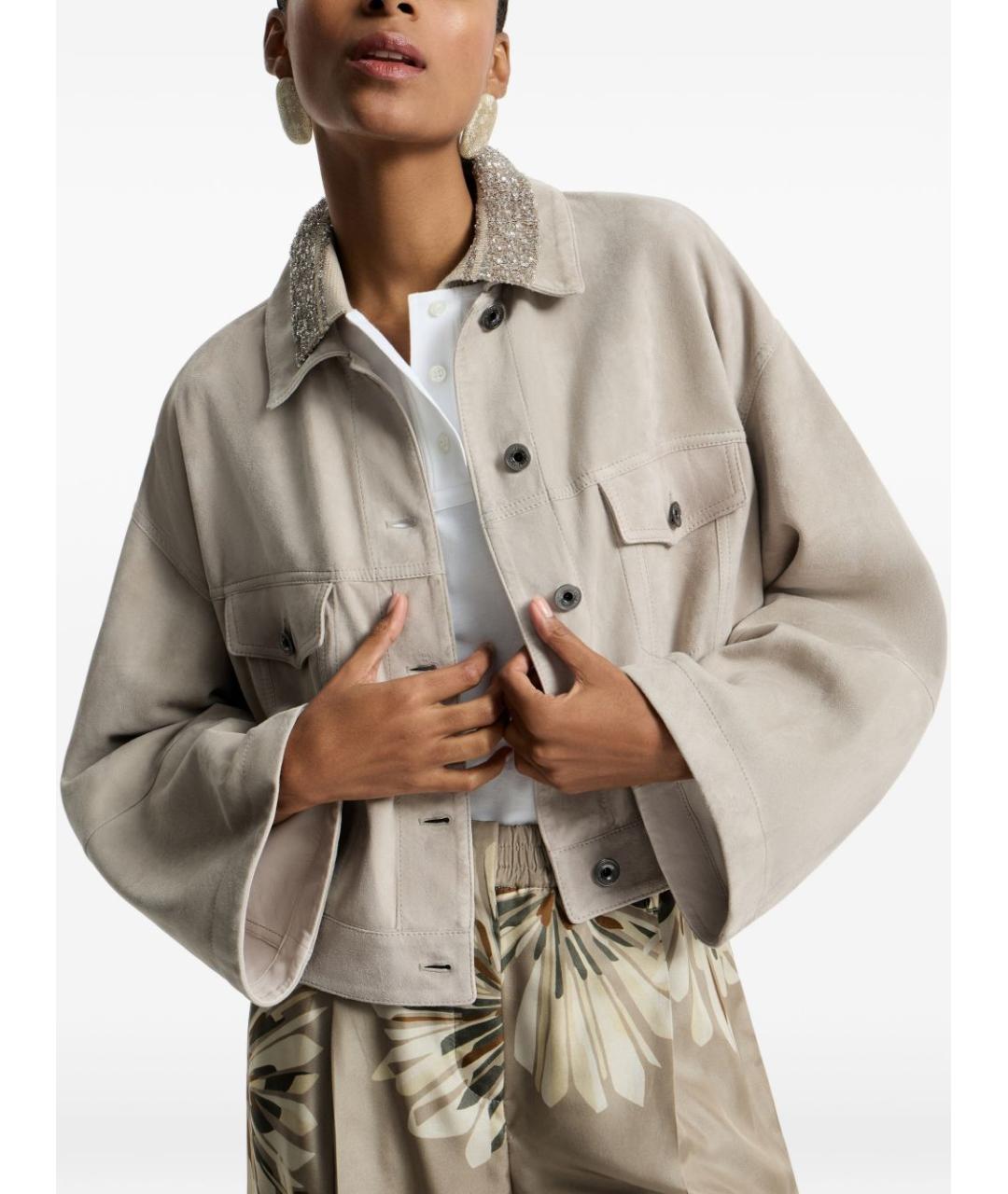 BRUNELLO CUCINELLI Бежевая замшевая куртка, фото 4