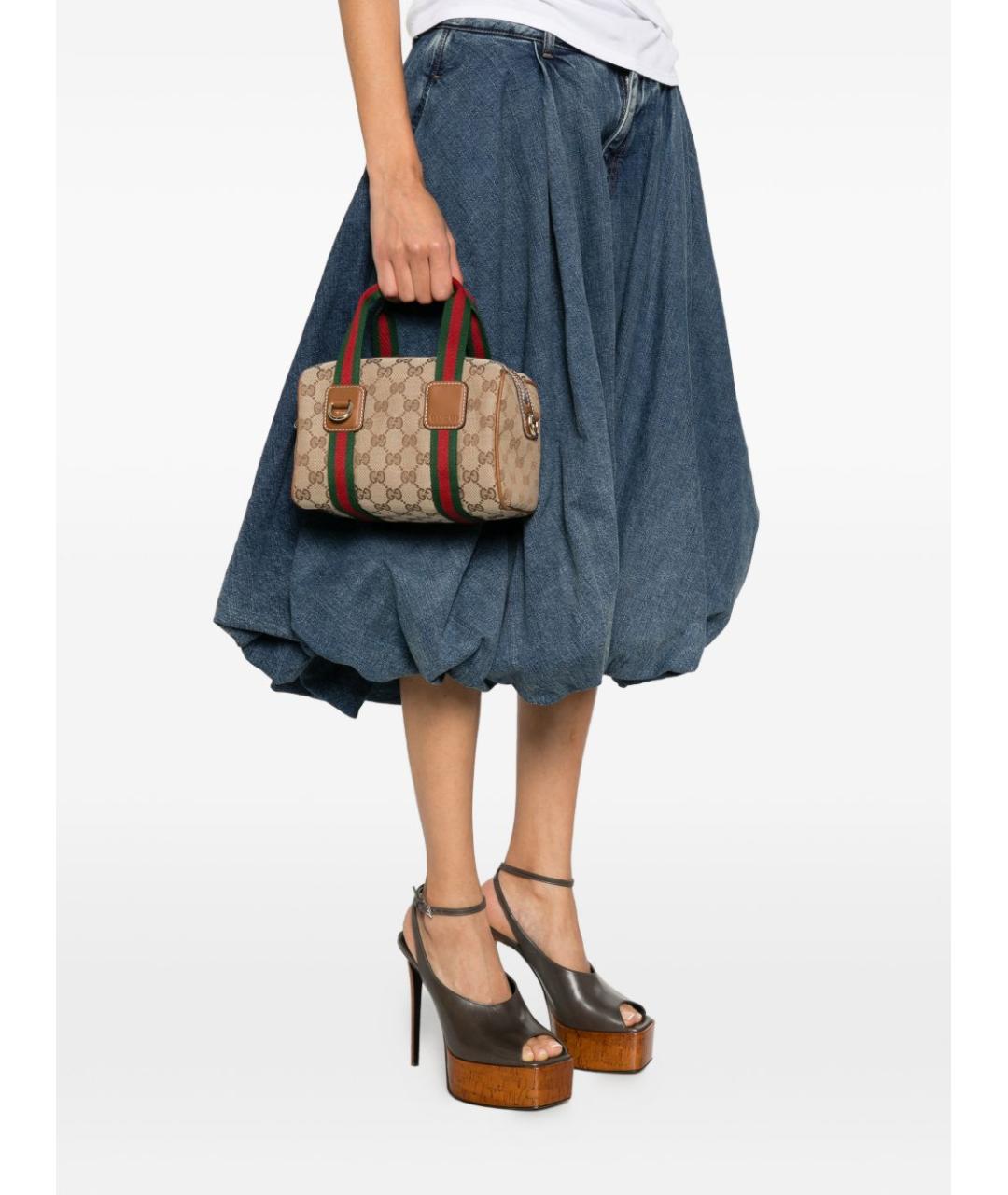 GUCCI Бежевая тканевая сумка с короткими ручками, фото 3